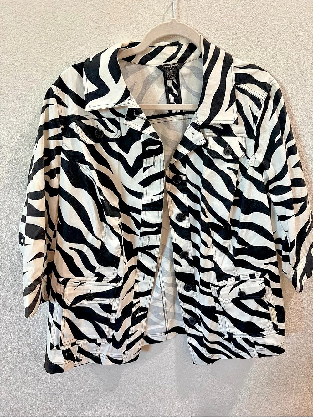 Suzanne Taylor Zebra Print Utility Jacket Size 1X Like New